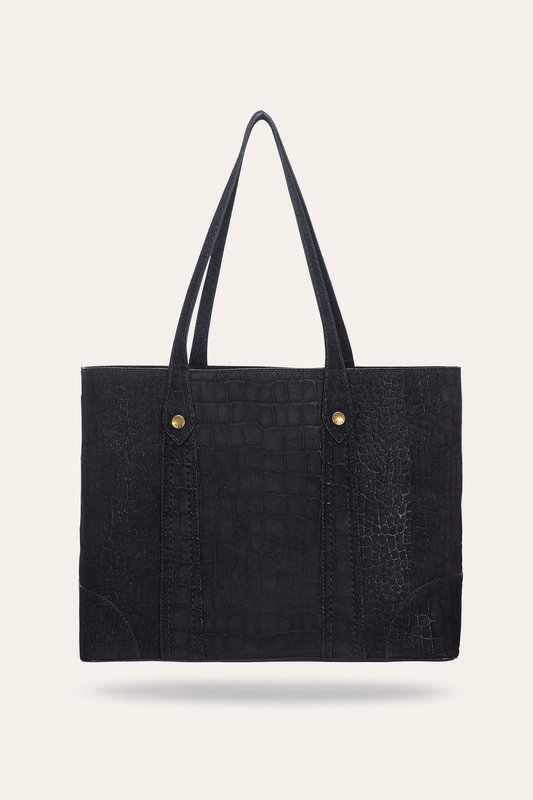 Black Handbags Frye Melissa Sueded Croco Shopper in Black