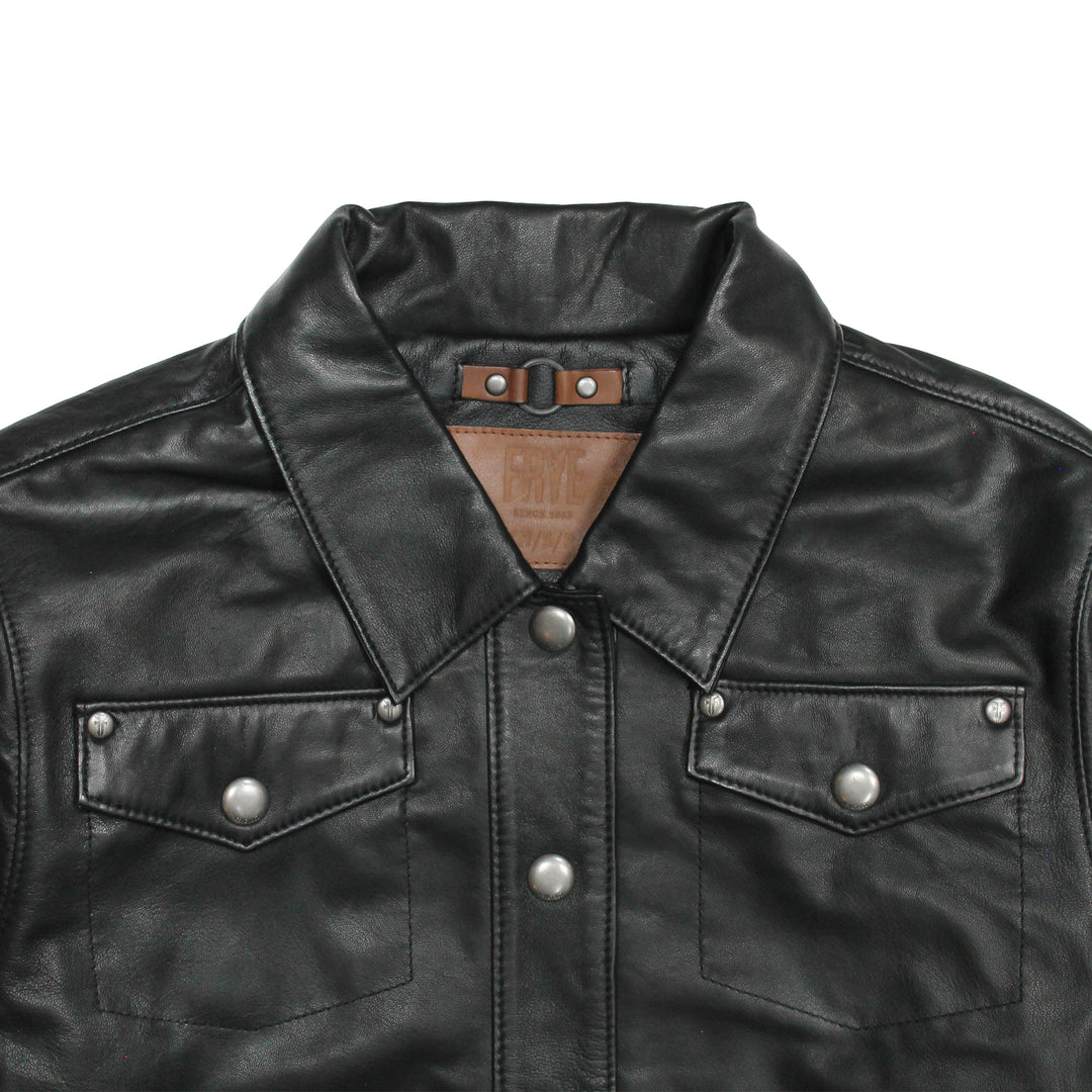 Black Leather Jackets Frye Women’s Black Obadiah Leather Shacket