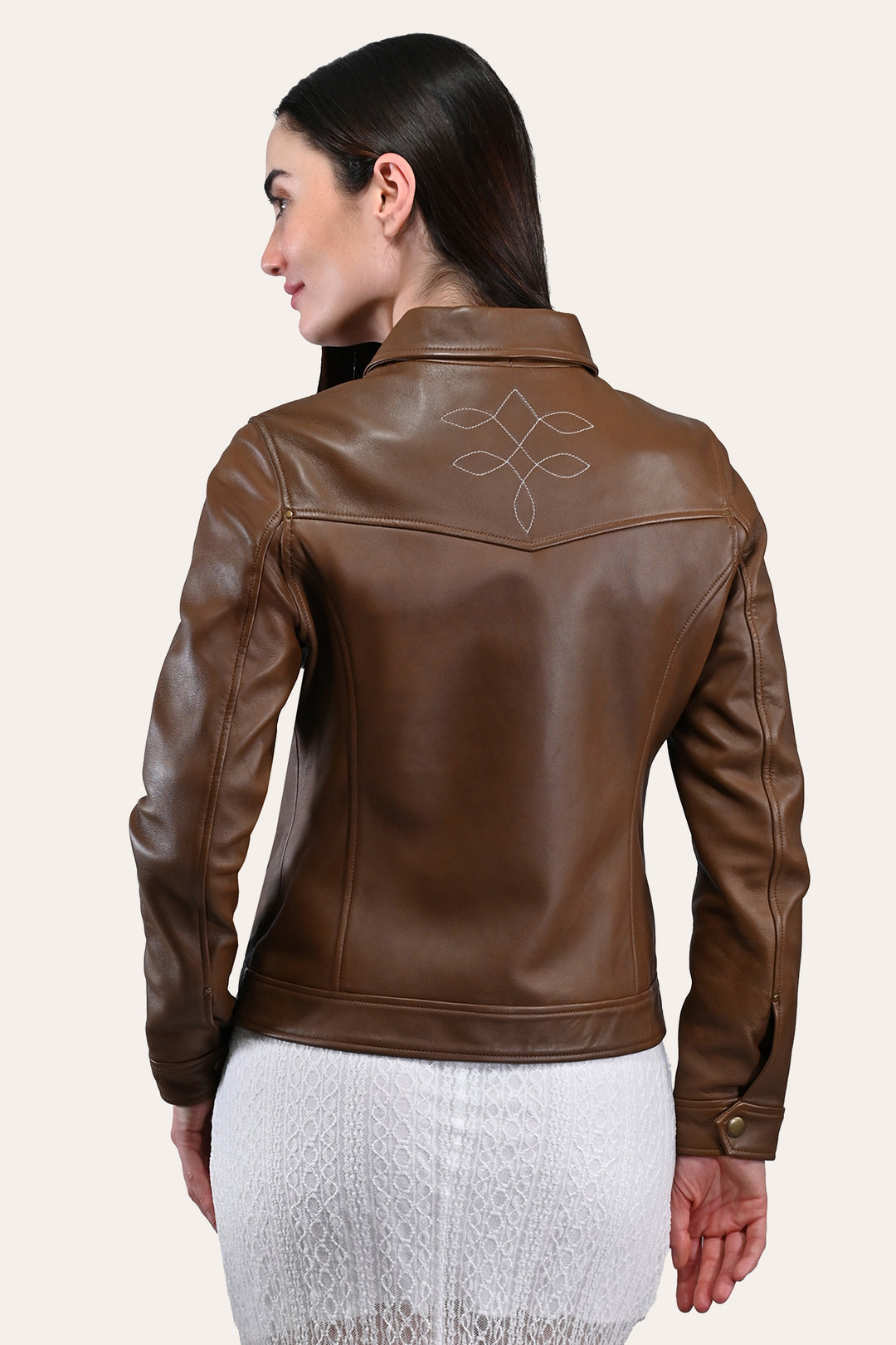 Medium Brown Leather Jackets Frye Women’s Medium Brown Callum Trucker Leather Jacket