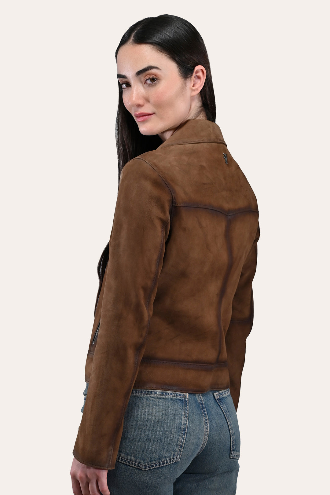 Dark taupe Leather Jackets Frye Women’s Dark Taupe Oakley Vintage Suede Biker Jacket