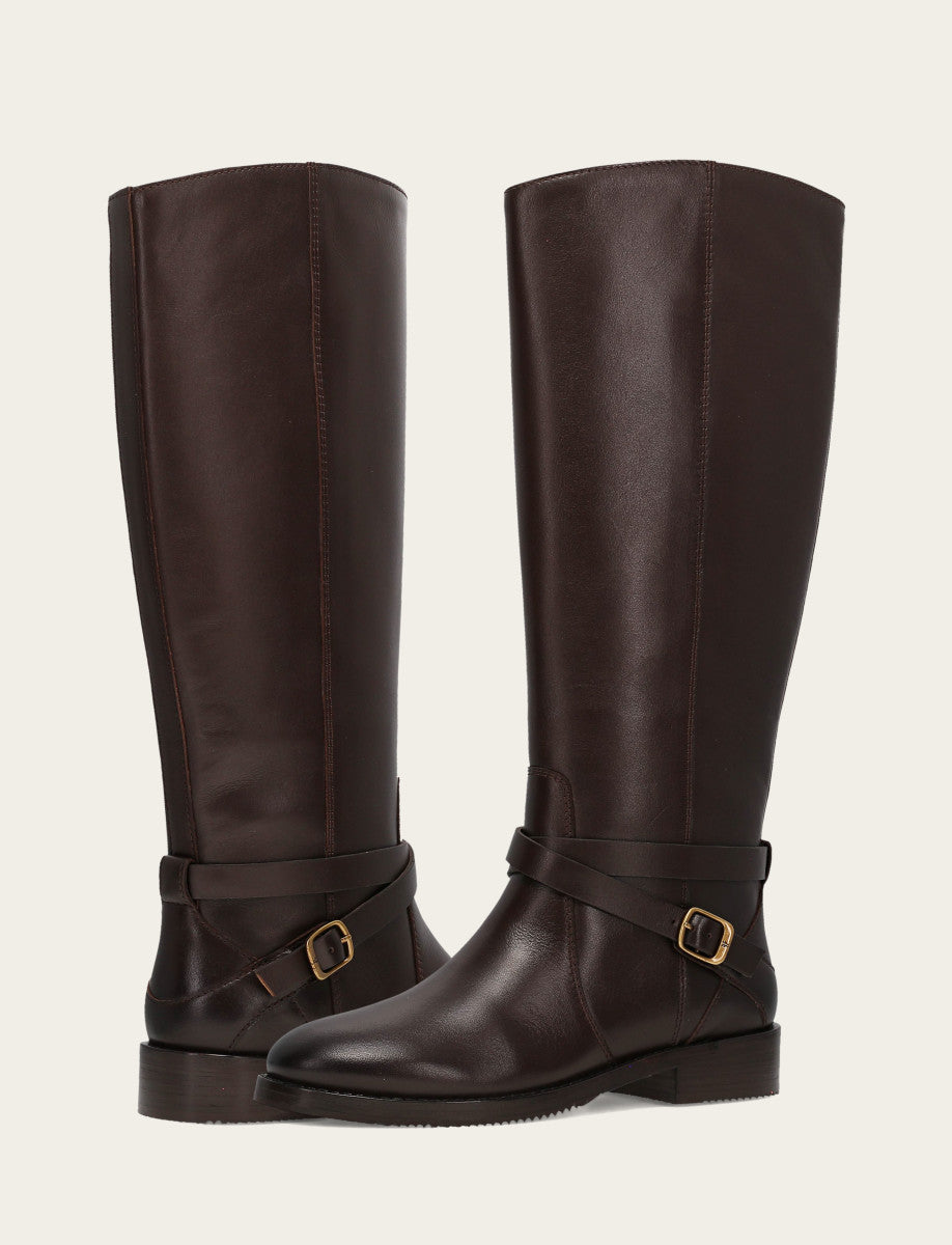 Dark Brown Boots Frye Women's Dark Brown Melissa Belted Riding Boot