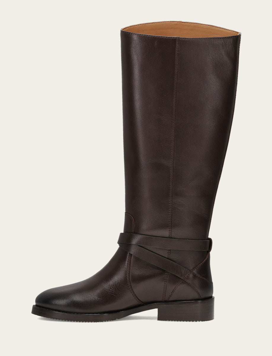 Dark Brown Boots|Wide Calf Boots Frye Women's Dark Brown Melissa Belted Riding Wide Calf Boot