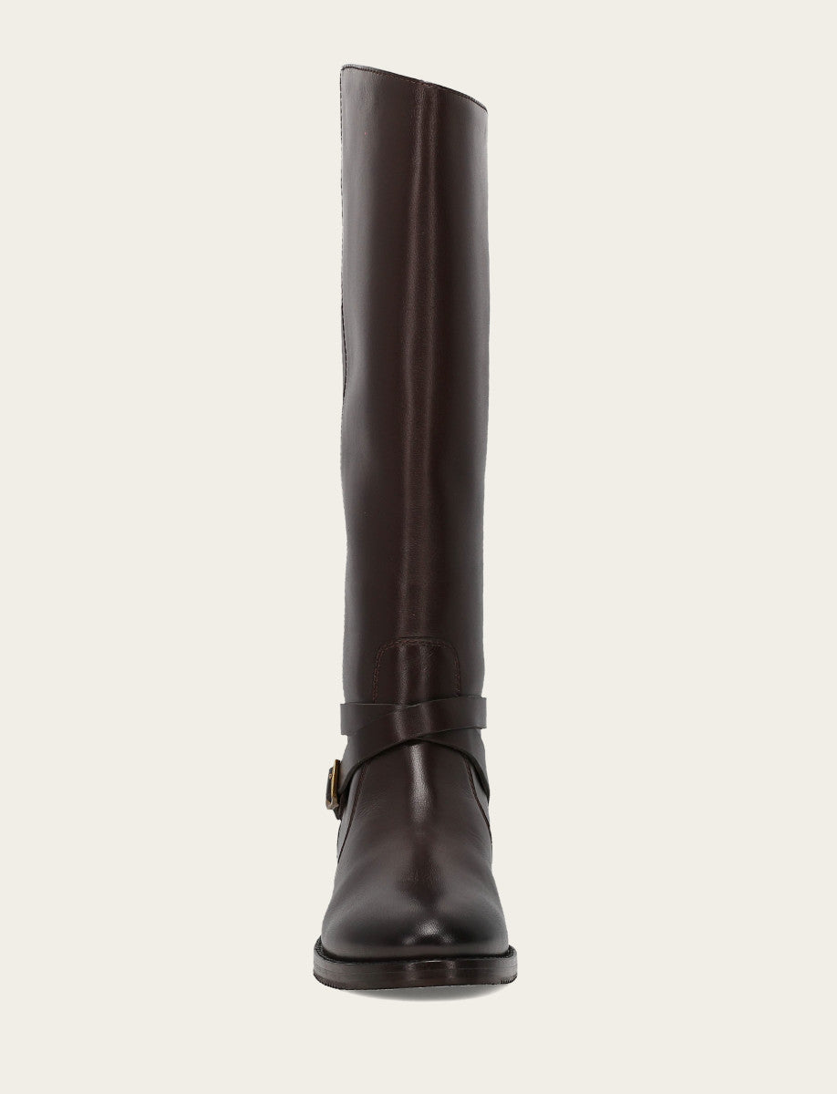 Dark Brown Boots|Wide Calf Boots Frye Women's Dark Brown Melissa Belted Riding Wide Calf Boot