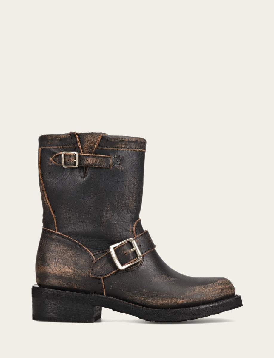 Distressed Black Boots Frye Women's Distressed Black Viv Short Engineer Boot