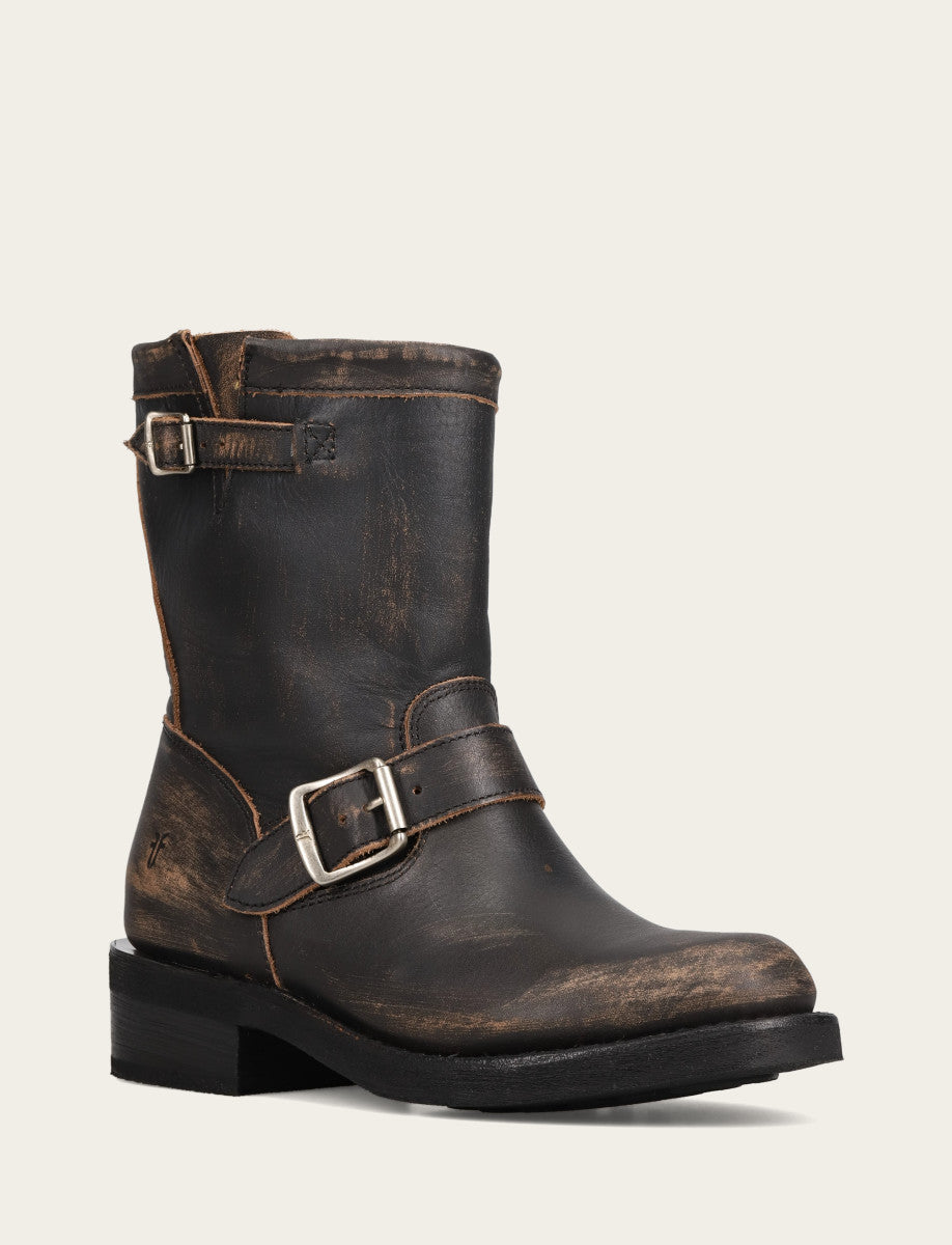 Distressed Black Boots Frye Women's Distressed Black Viv Short Engineer Boot