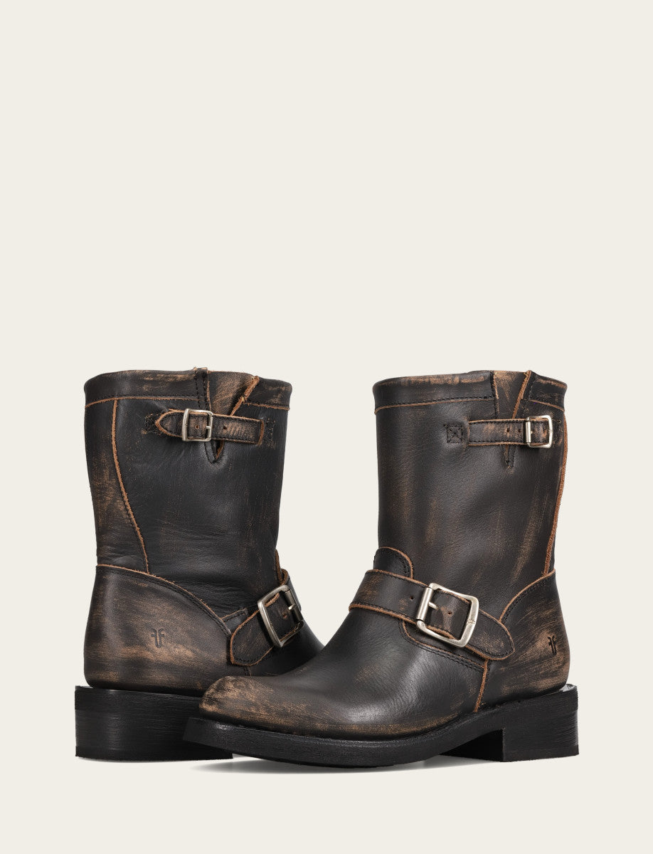 Distressed Black Boots Frye Women's Distressed Black Viv Short Engineer Boot