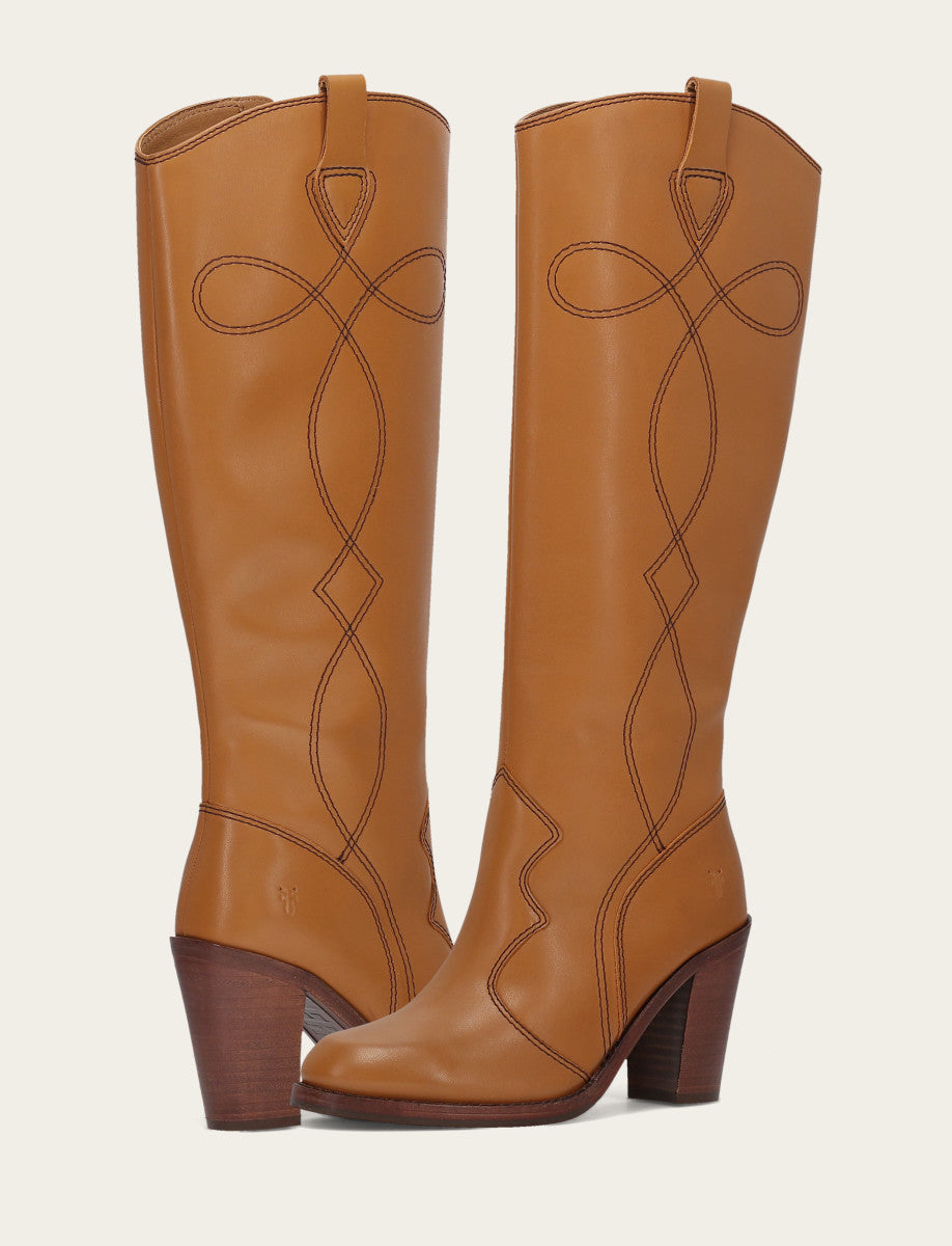 Caramel Boots Frye Women’s Caramel Corinne Deco Stitch Tall Boots