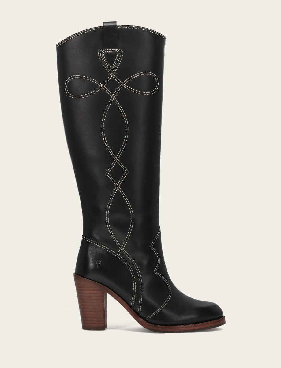 Black Boots Frye Women's Black Corinne Tall Deco Stitch Boot