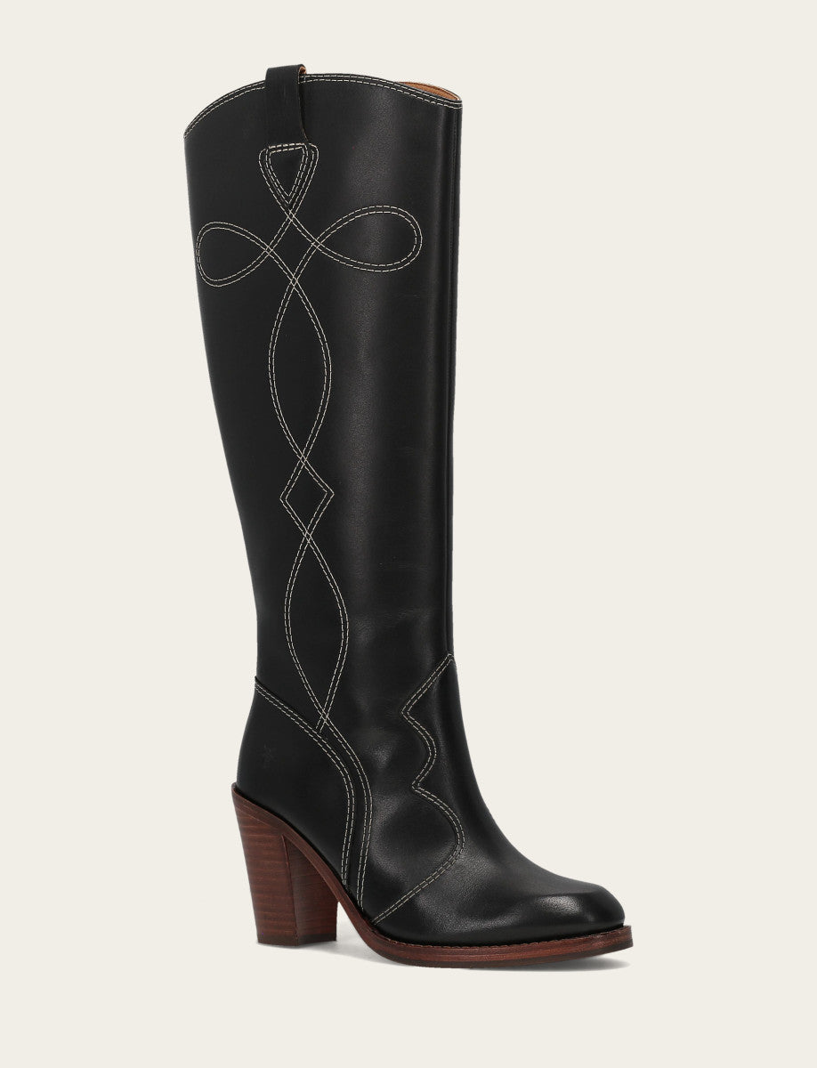 Black Boots Frye Women's Black Corinne Tall Deco Stitch Boot