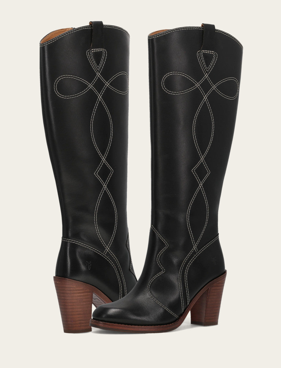 Black Boots Frye Women's Black Corinne Tall Deco Stitch Boot