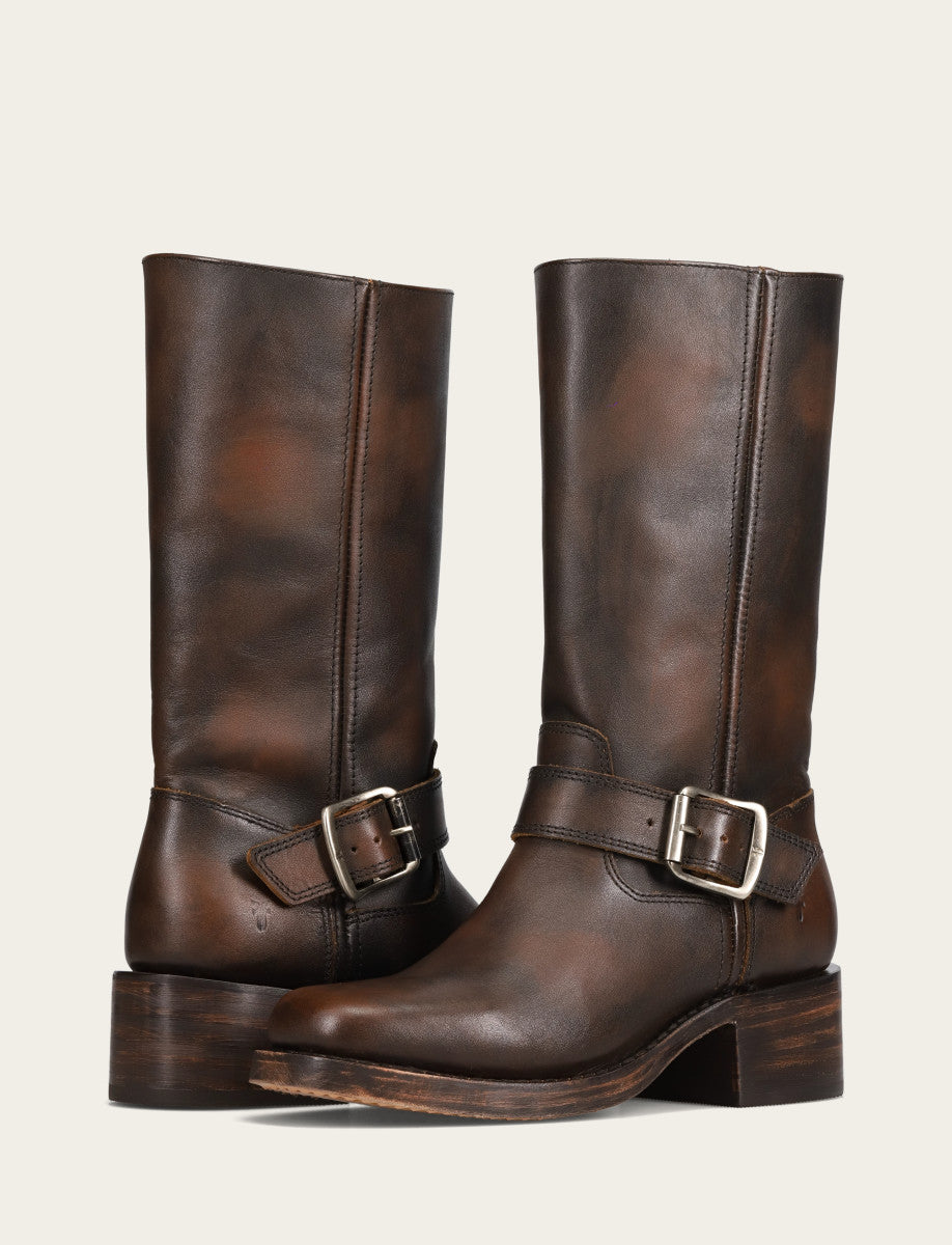 Dark Brown Boots Frye Women's Dark Brown Campus Buckle Boot