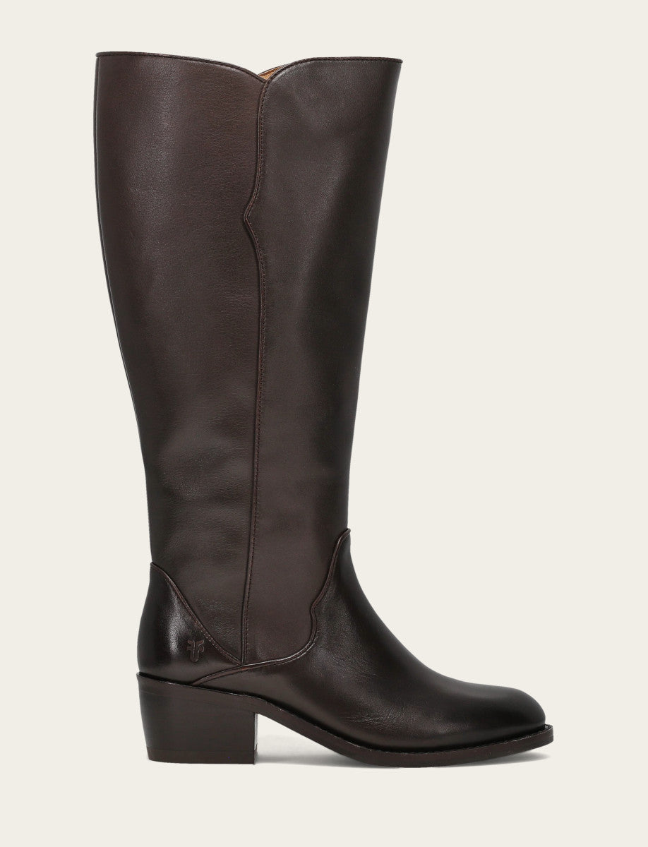 Dark Brown Boots|Wide Calf Boots Frye Women's Dark Brown Carson 2 Piping Tall Wide Calf Boot
