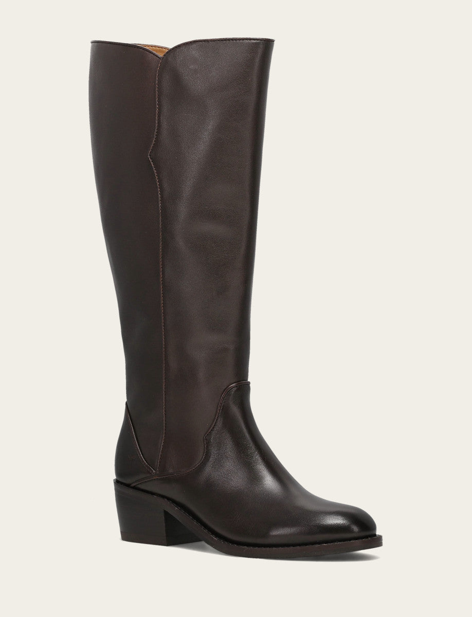 Dark Brown Boots|Wide Calf Boots Frye Women's Dark Brown Carson 2 Piping Tall Wide Calf Boot