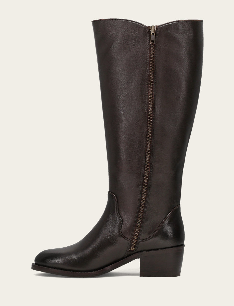 Dark Brown Boots|Wide Calf Boots Frye Women's Dark Brown Carson 2 Piping Tall Wide Calf Boot
