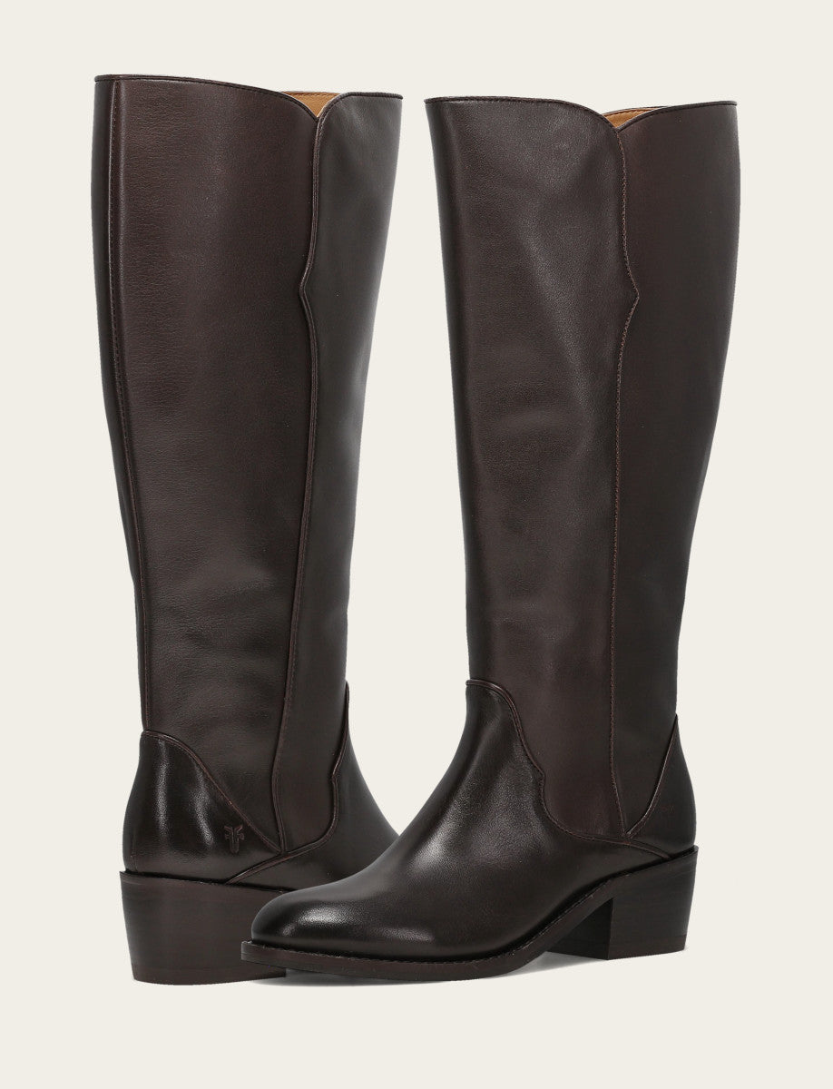 Dark Brown Boots|Wide Calf Boots Frye Women's Dark Brown Carson 2 Piping Tall Wide Calf Boot