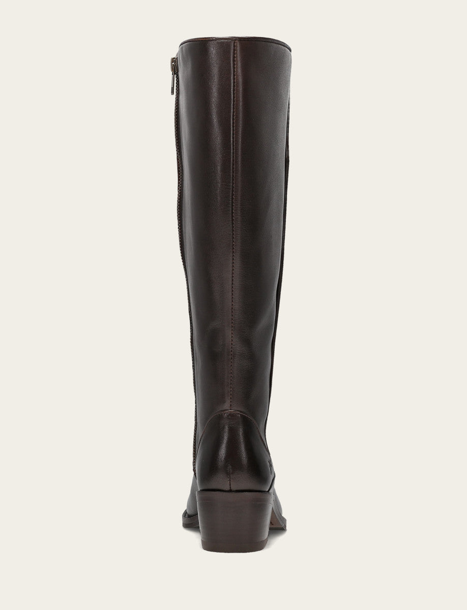 Dark Brown Boots|Wide Calf Boots Frye Women's Dark Brown Carson 2 Piping Tall Wide Calf Boot