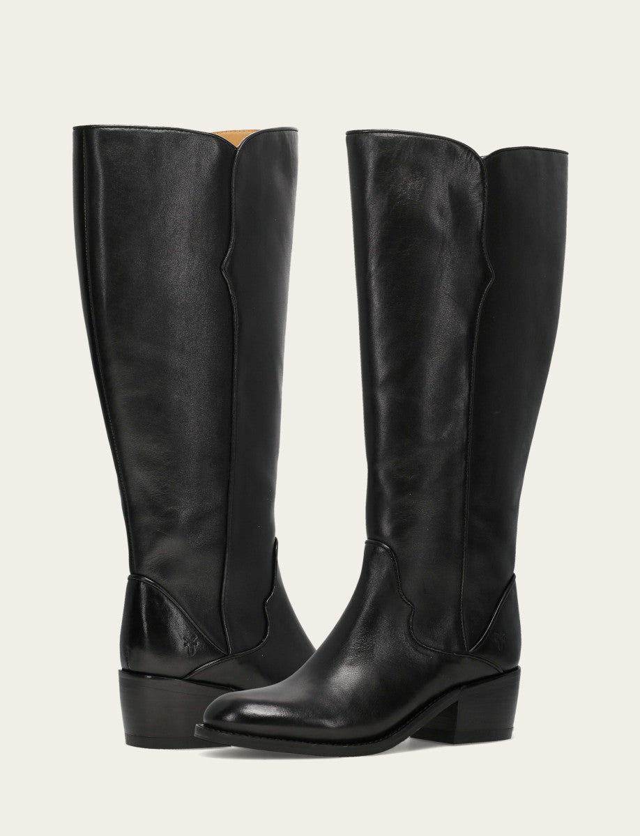 Black Boots|Wide Calf Boots Frye Women's Black Carson 2 Piping Tall Wide Calf Boot