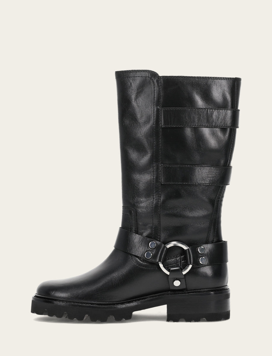 Black Boots Frye Women's Black Olivia Moto Mid Boot