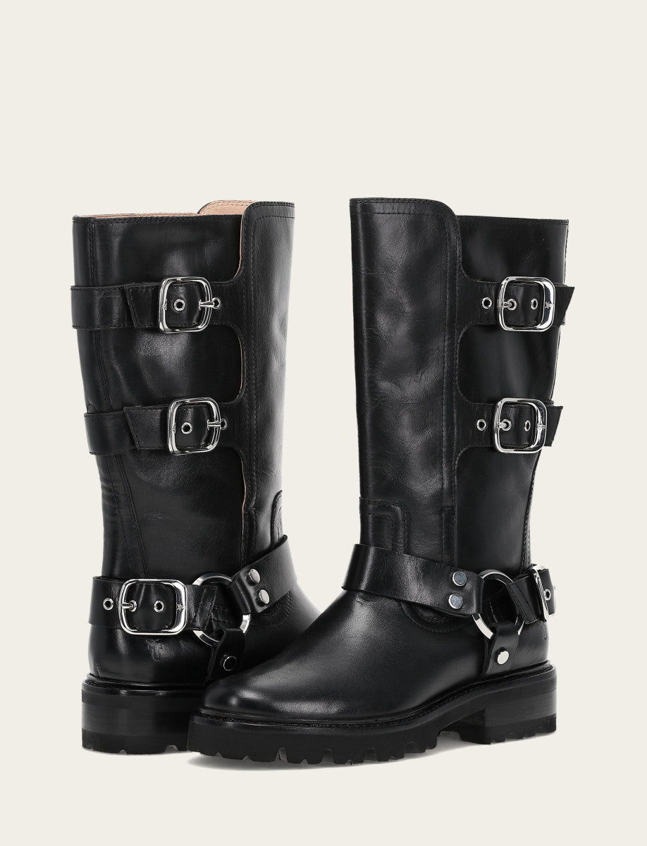 Black Boots Frye Women's Black Olivia Moto Mid Boot