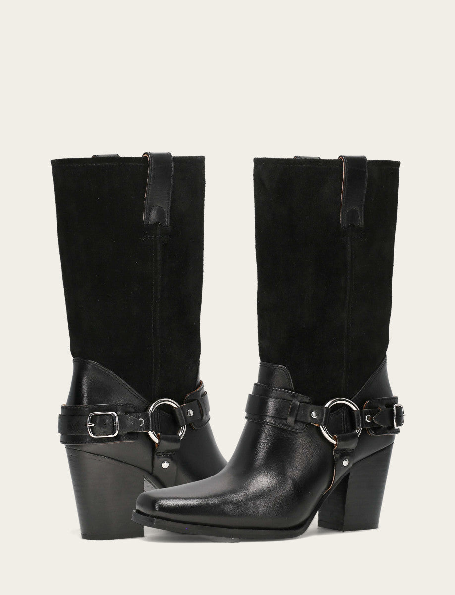 Black Boots Frye Women's Black Shiloh Harness Belted Boot
