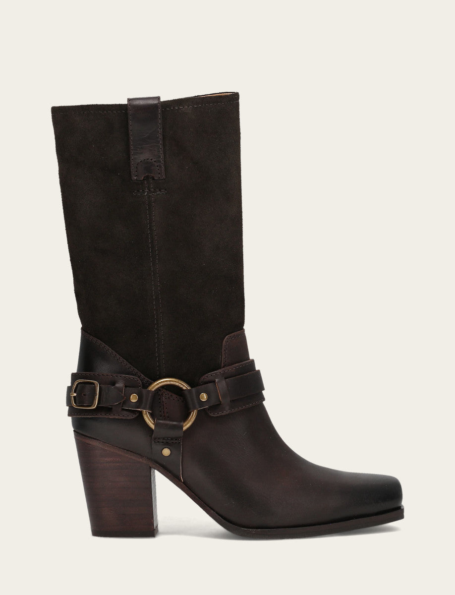 Dark Brown Boots Frye Women's Dark Brown Shiloh Harness Belted Boot