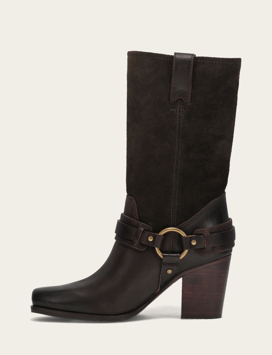 Dark Brown Boots Frye Women's Dark Brown Shiloh Harness Belted Boot