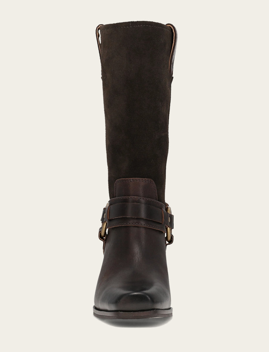 Dark Brown Boots Frye Women's Dark Brown Shiloh Harness Belted Boot