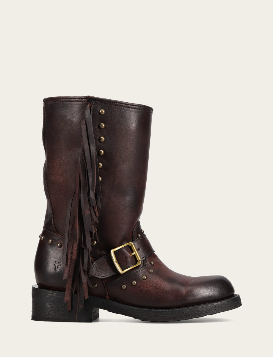 Cherry Lacquer Boots Frye Women's Cherry Lacquer Viv Fringe Engineer Boot