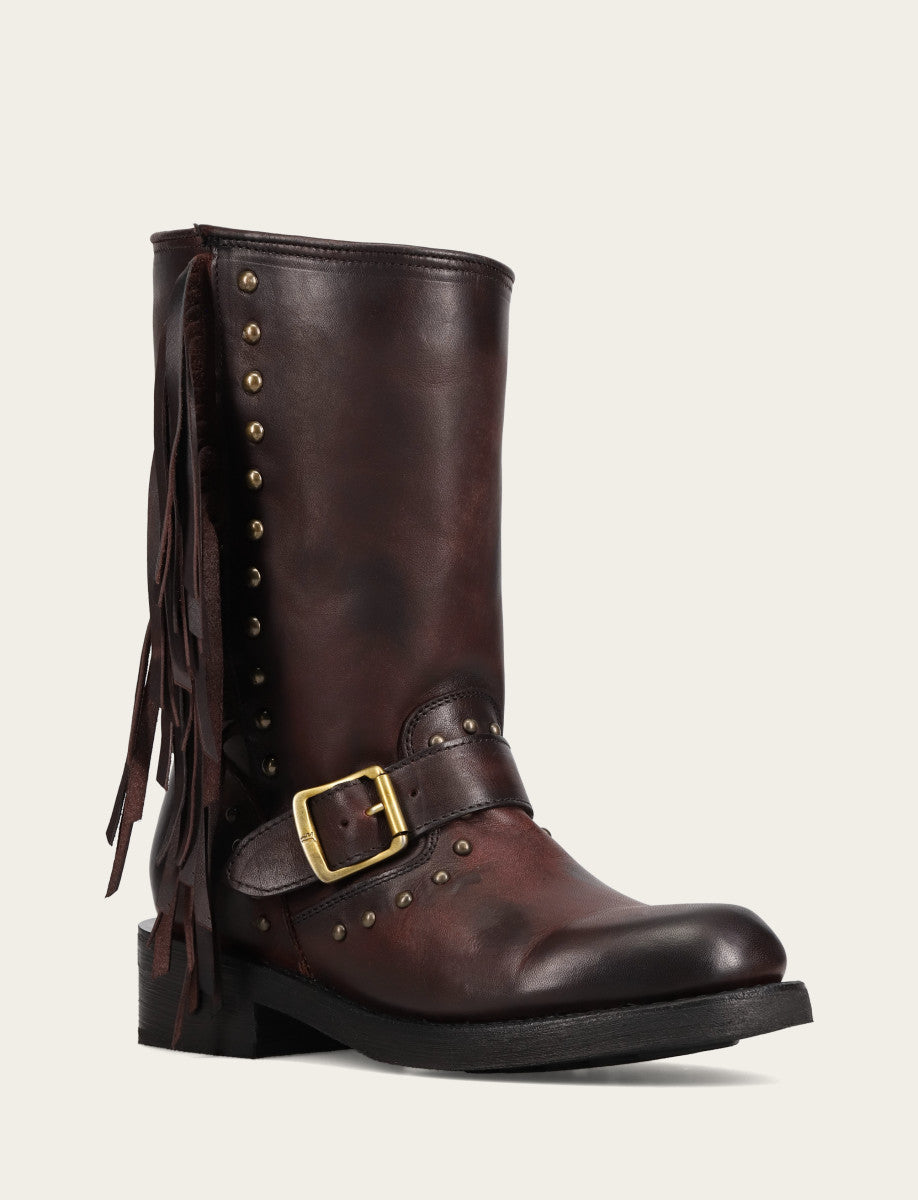 Cherry Lacquer Boots Frye Women's Cherry Lacquer Viv Fringe Engineer Boot