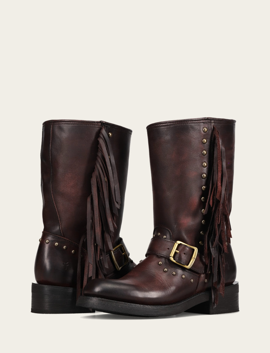 Cherry Lacquer Boots Frye Women's Cherry Lacquer Viv Fringe Engineer Boot