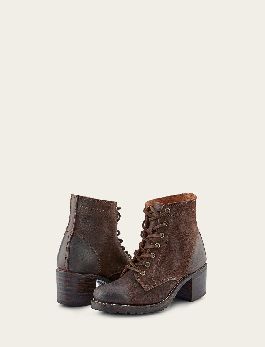 Dark Brown Boots Frye Women's Dark Brown Sabrina 6G Lace Up Boots