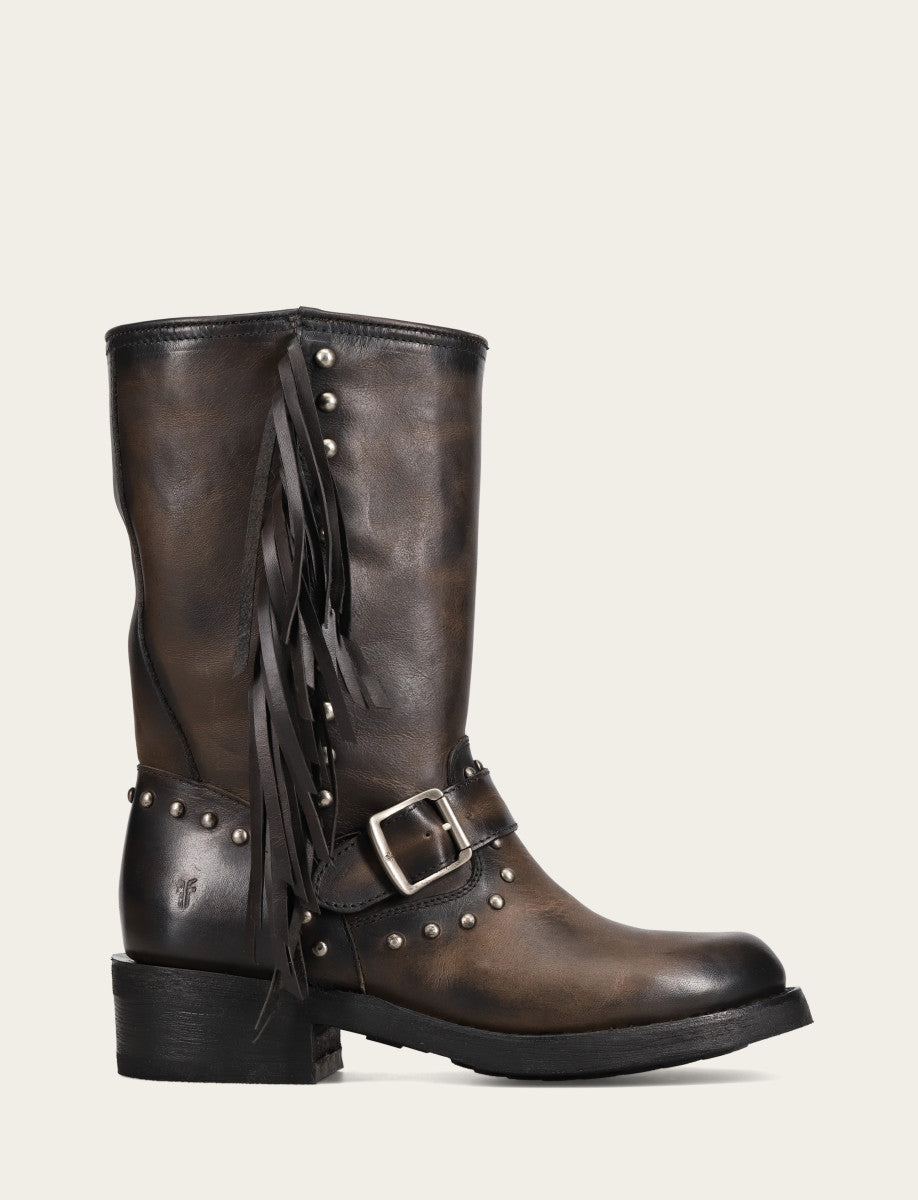 Black Boots Frye Women's Black Viv Fringe Engineer Boot