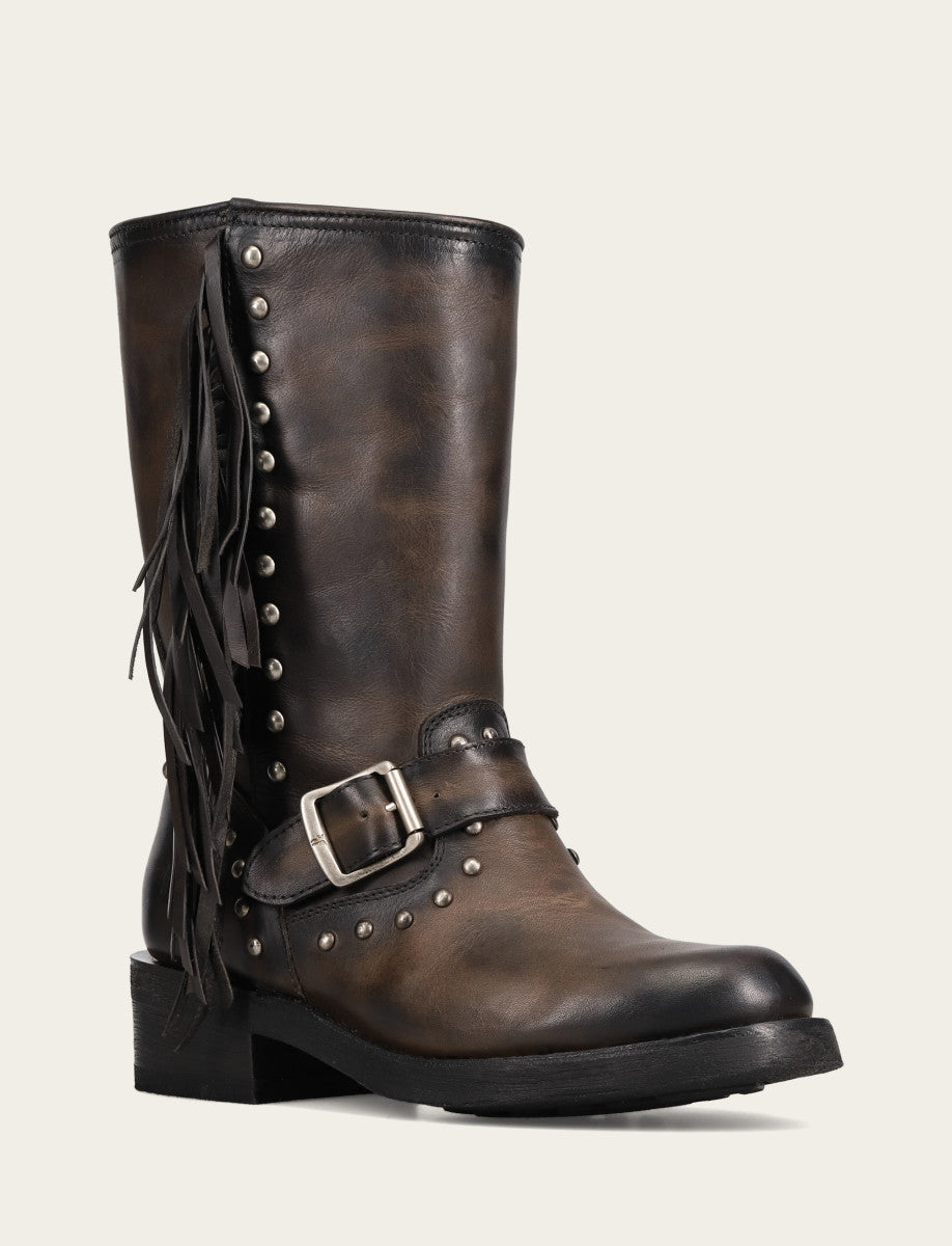 Black Boots Frye Women's Black Viv Fringe Engineer Boot
