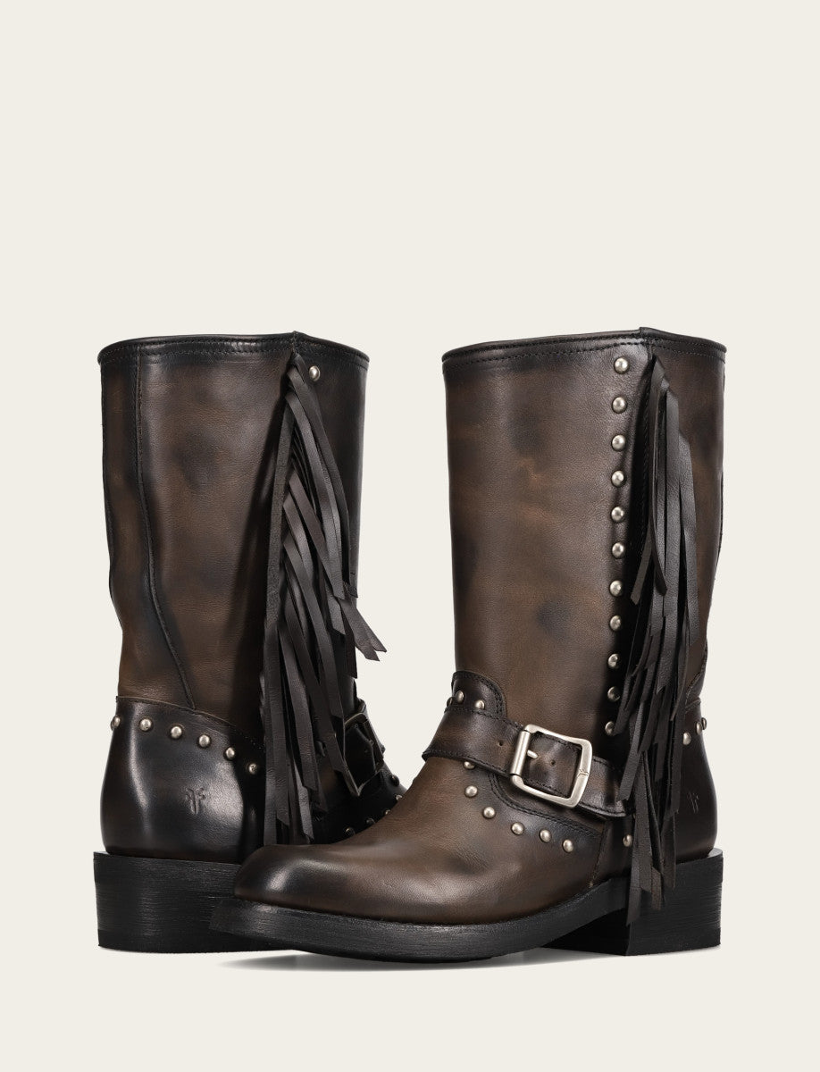 Black Boots Frye Women's Black Viv Fringe Engineer Boot