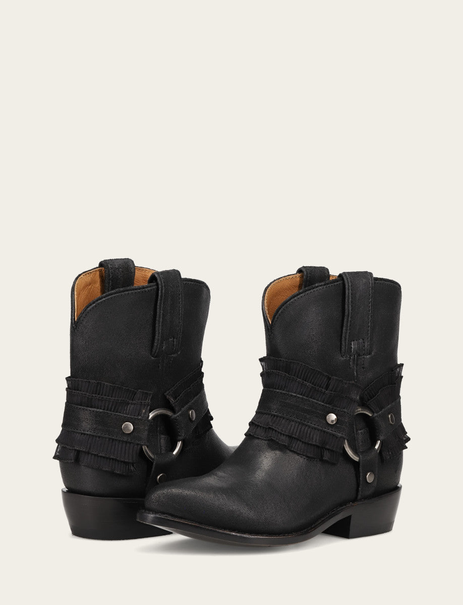 Black Boots Frye Women's Black Billy Harness Ruffle Boots