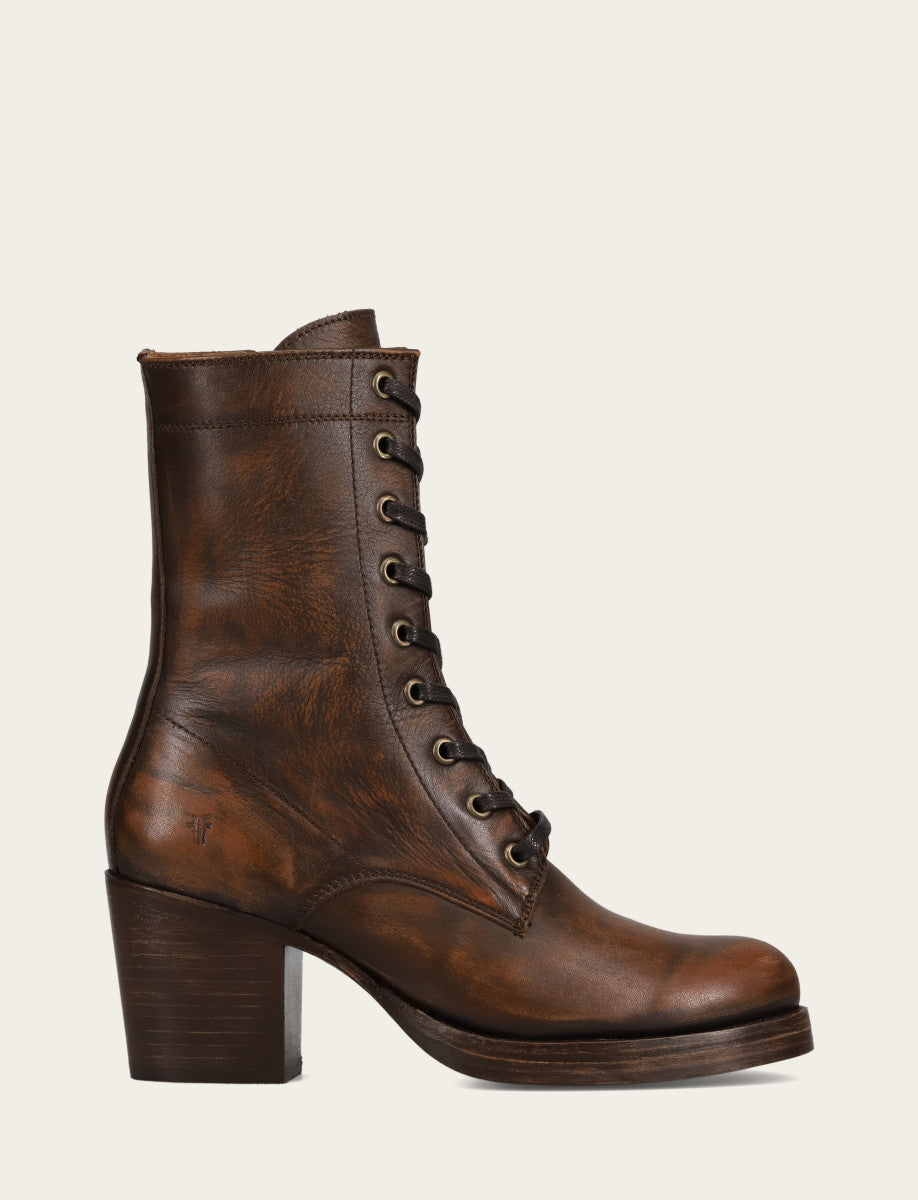 Distressed Dark Brown Booties Frye Women's Distressed Dk Brown Jean Lace Up Boot