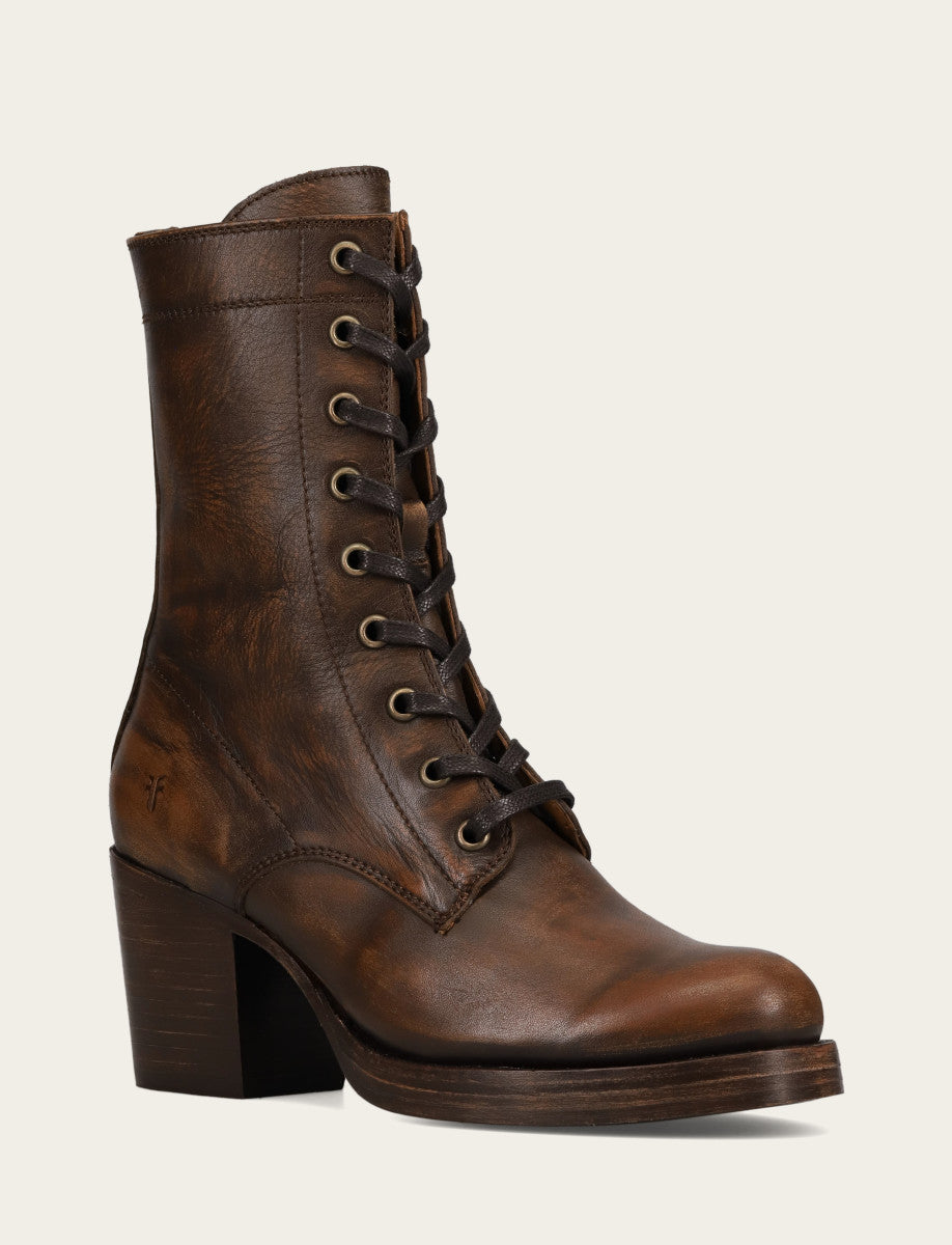 Distressed Dark Brown Booties Frye Women's Distressed Dk Brown Jean Lace Up Boot