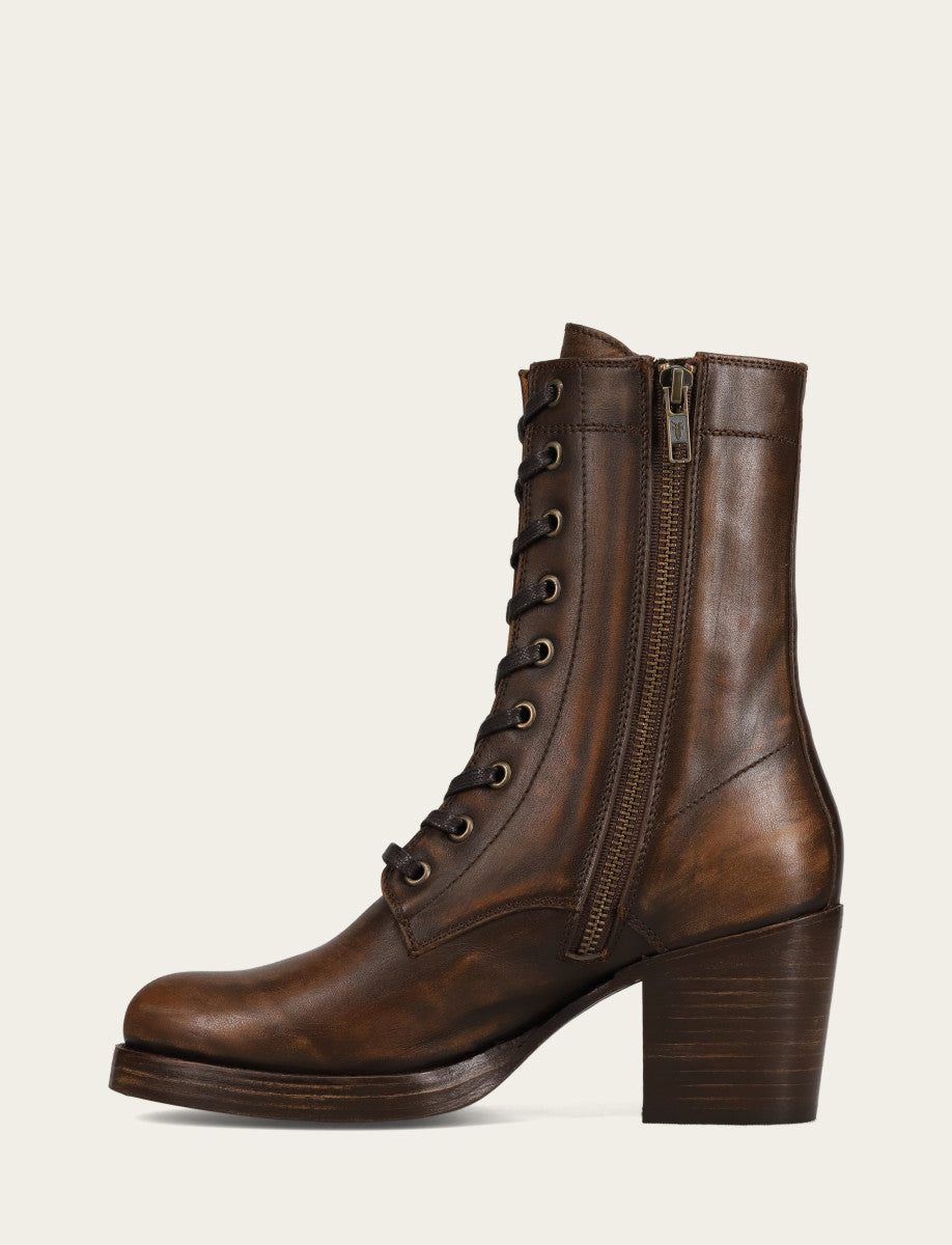 Distressed Dark Brown Booties Frye Women's Distressed Dk Brown Jean Lace Up Boot