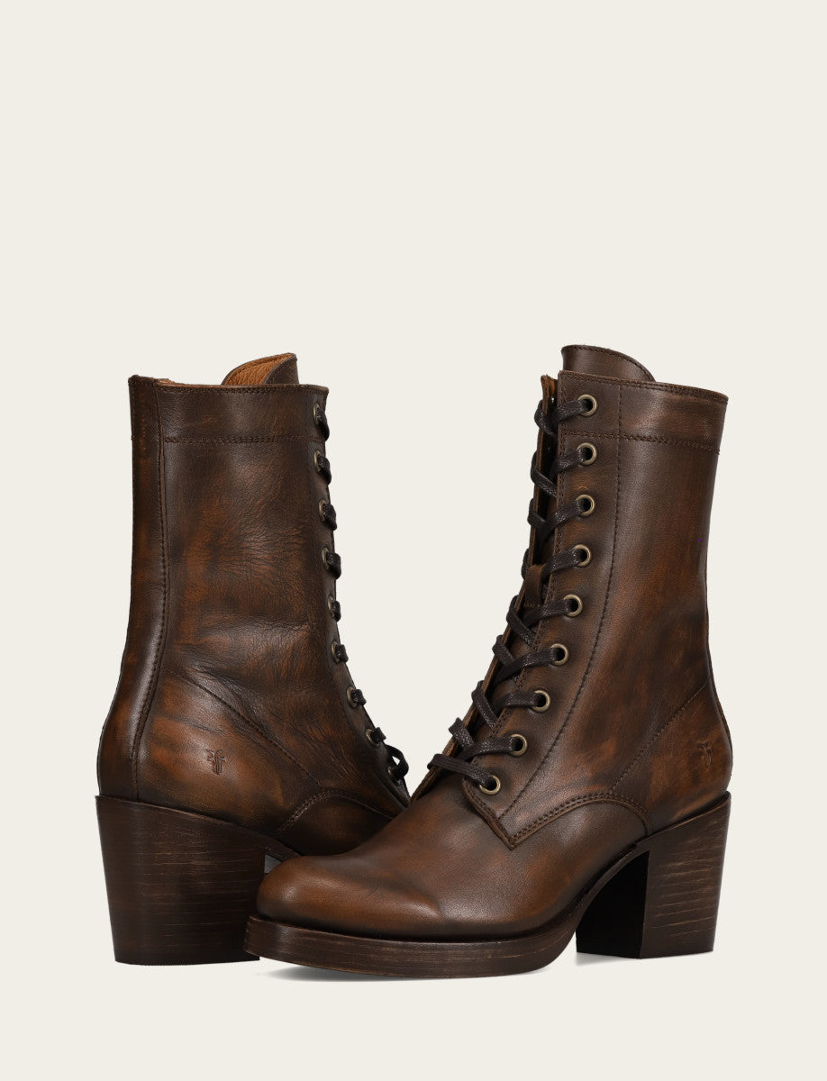 Distressed Dark Brown Booties Frye Women's Distressed Dk Brown Jean Lace Up Boot