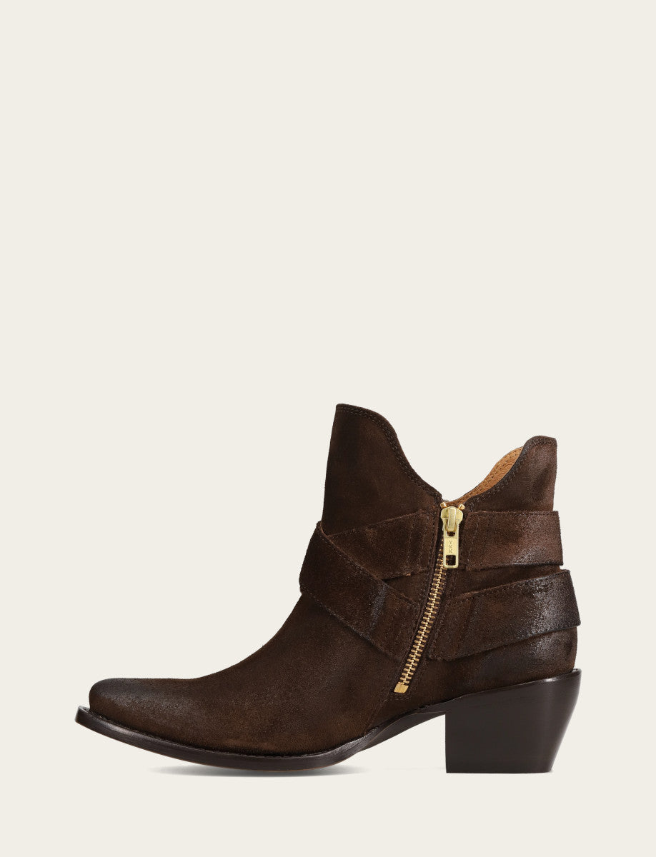 Chocolate Booties Frye Women's Chocolate Sacha Multi Strap Booties