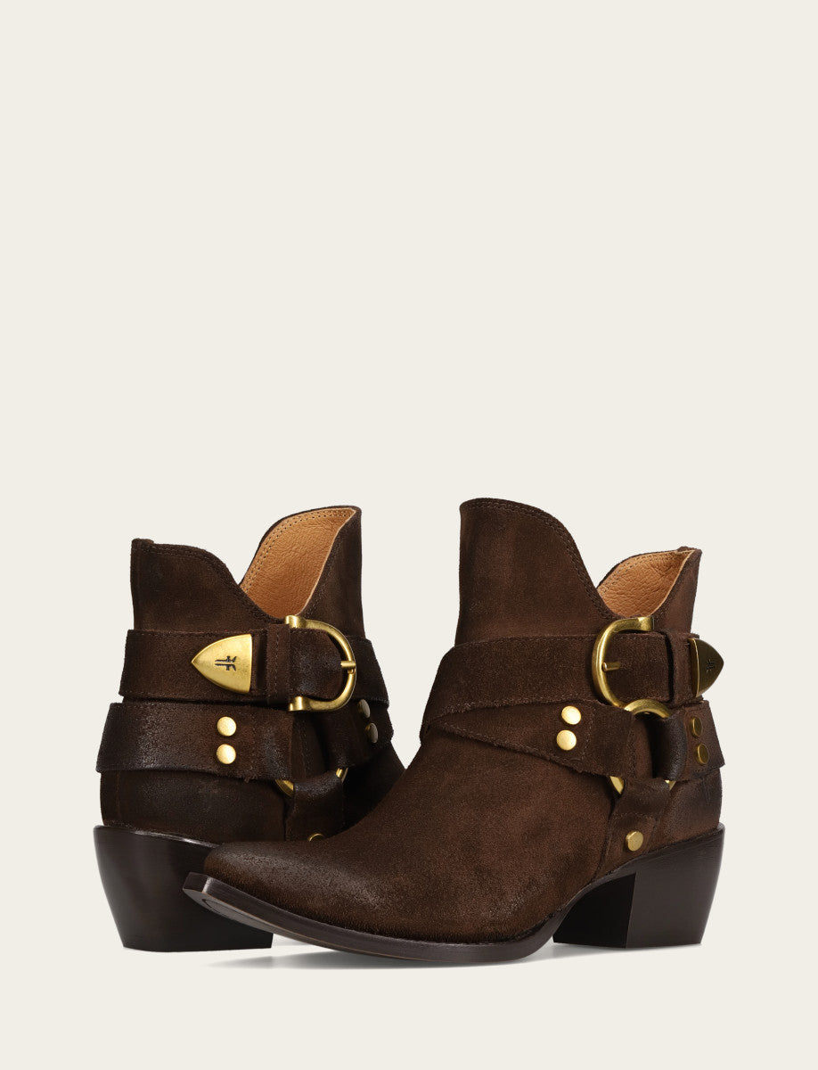 Chocolate Booties Frye Women's Chocolate Sacha Multi Strap Booties