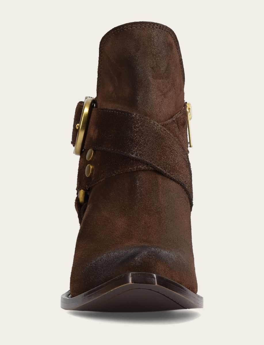 Chocolate Booties Frye Women's Chocolate Sacha Multi Strap Booties