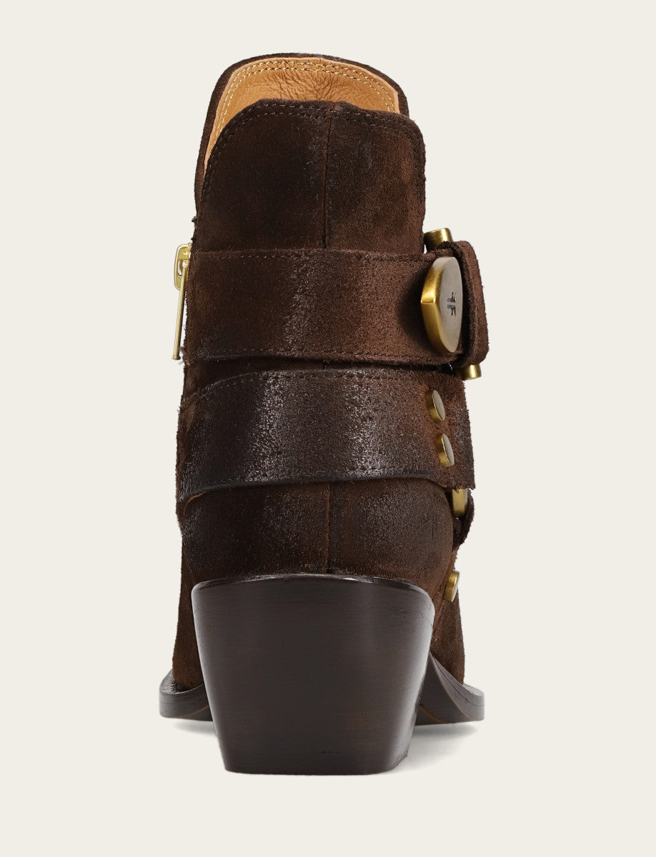Chocolate Booties Frye Women's Chocolate Sacha Multi Strap Booties