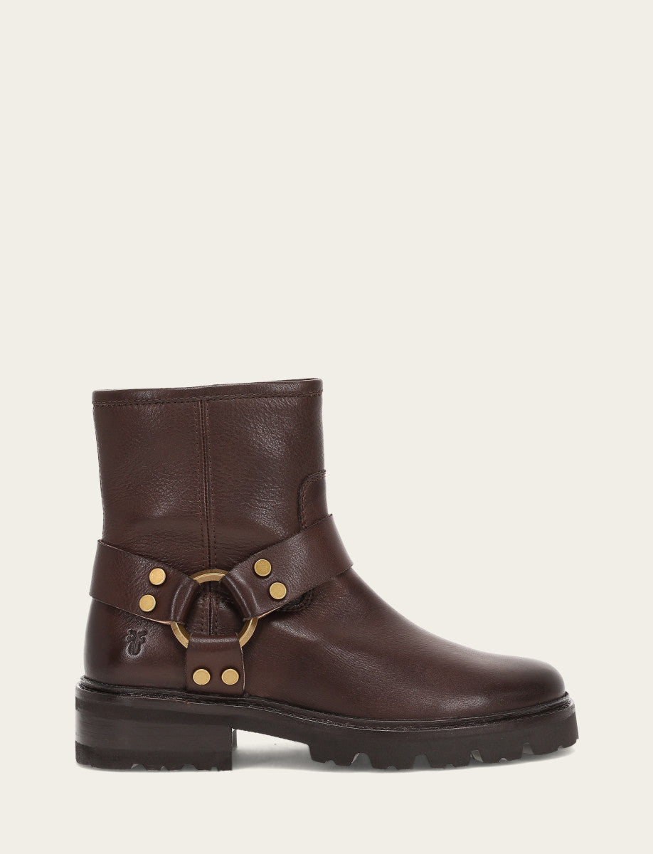 Chocolate Booties Frye Women's Chocolate Olivia Harness Short Booties