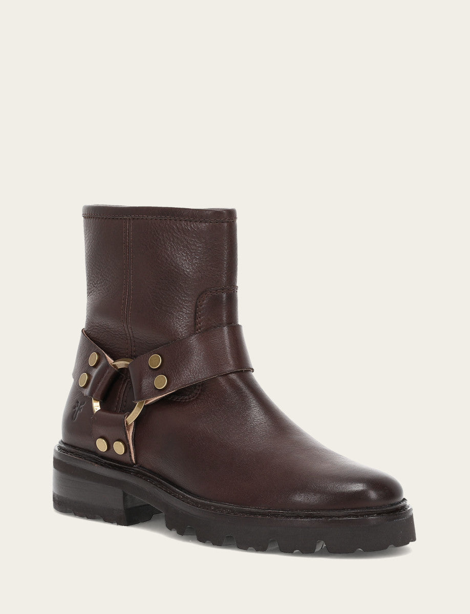 Chocolate Booties Frye Women's Chocolate Olivia Harness Short Booties