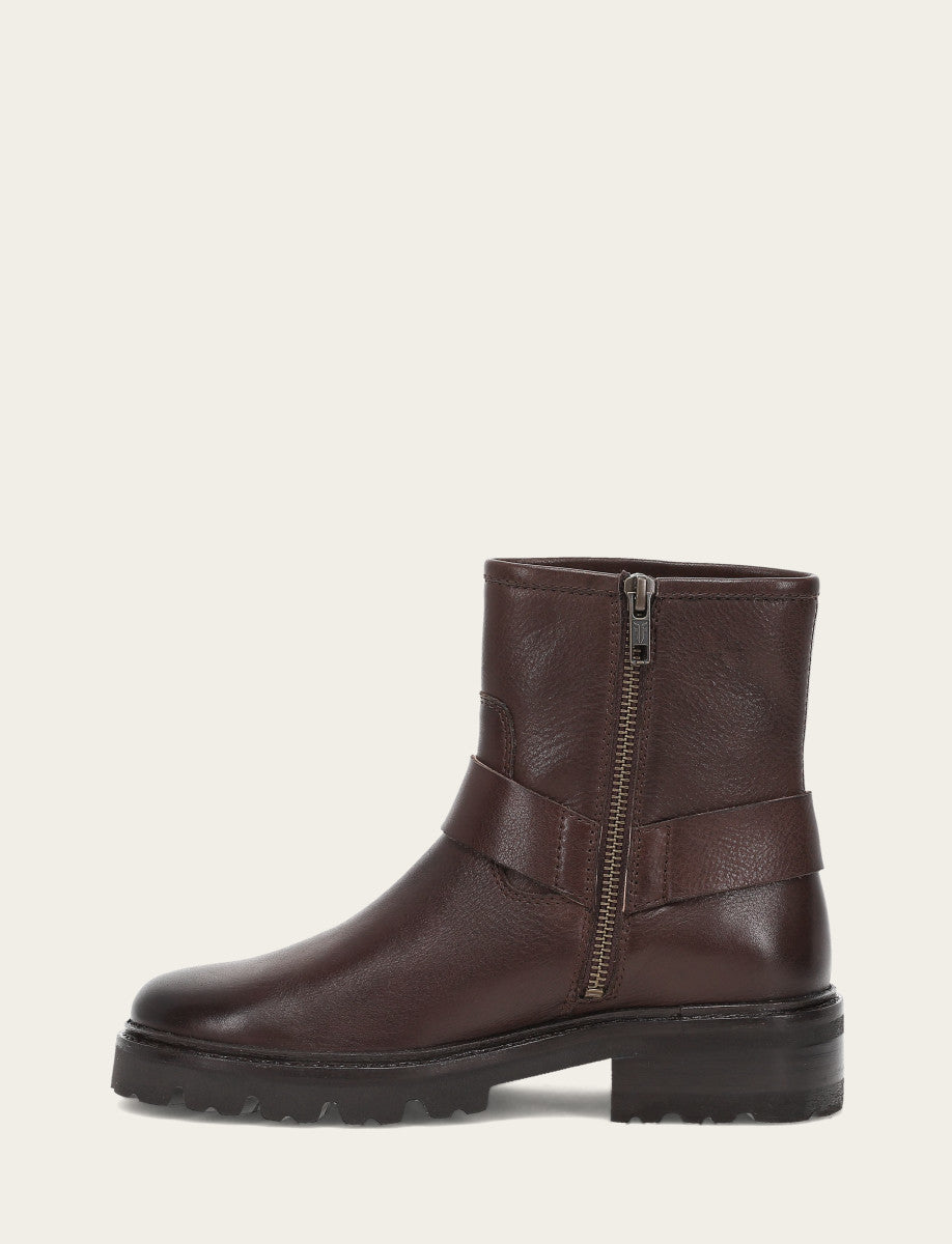 Chocolate Booties Frye Women's Chocolate Olivia Harness Short Booties
