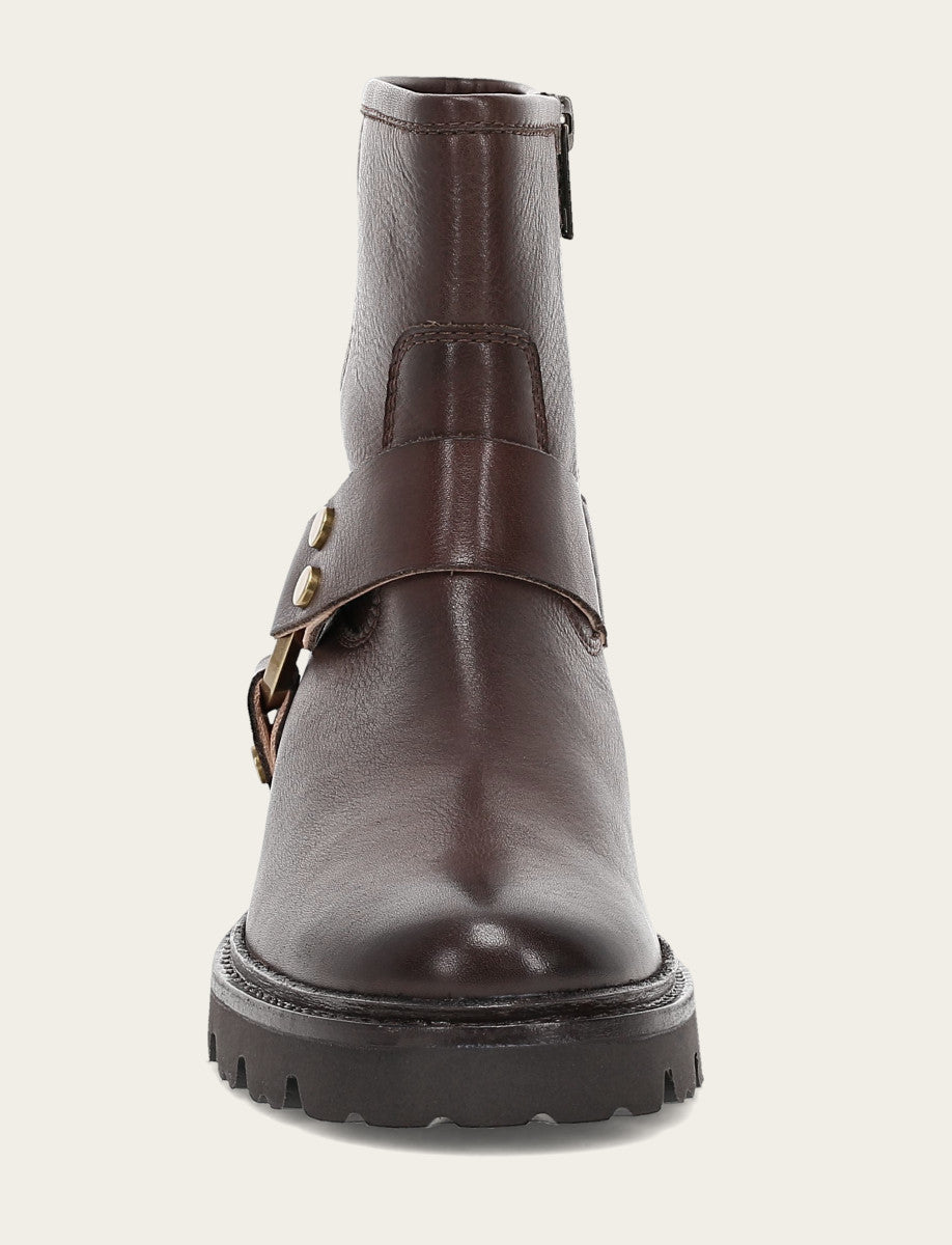 Chocolate Booties Frye Women's Chocolate Olivia Harness Short Booties