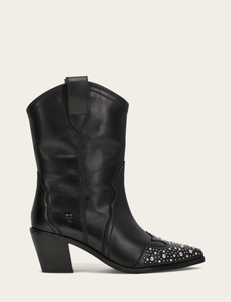 Black Booties Frye Women's Black Sara Wingtip Stud Boot