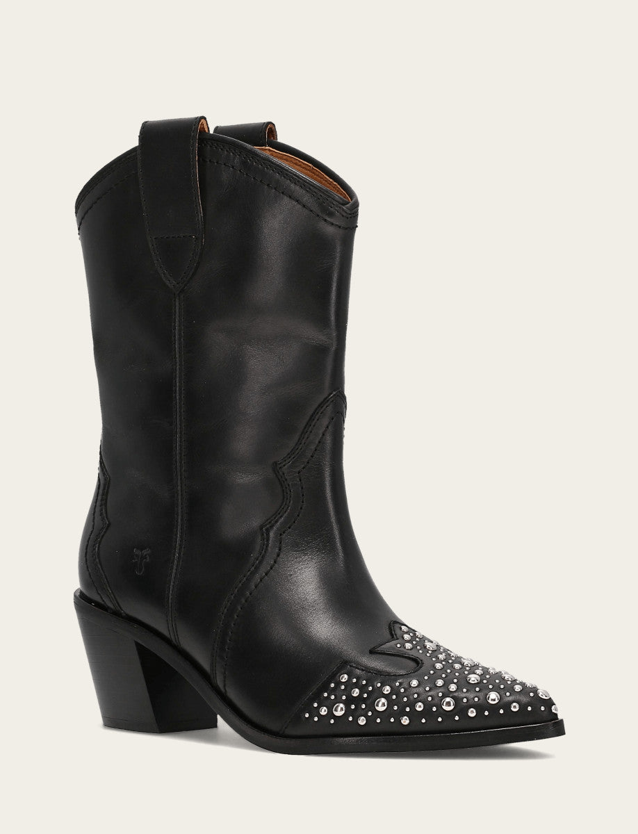 Black Booties Frye Women's Black Sara Wingtip Stud Boot
