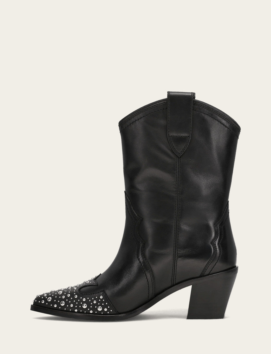 Black Booties Frye Women's Black Sara Wingtip Stud Boot